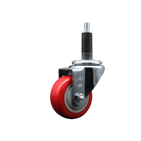Service Caster 3'' Red Poly Wheel Swivel 1'' Expanding Stem Caster SCC-EX20S314-PPUB-RED-1